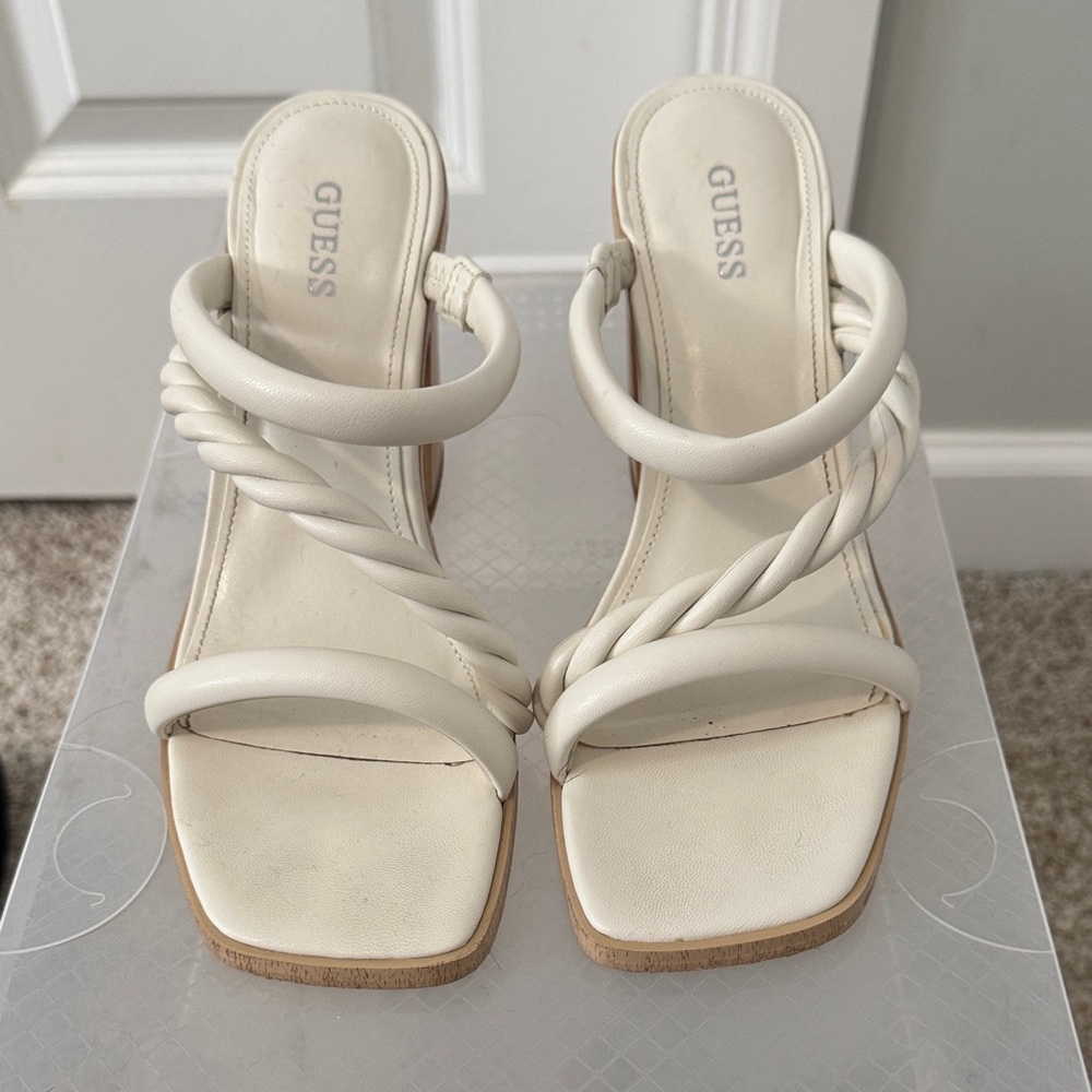 Guess Women's Cream Twisted Strap Heels